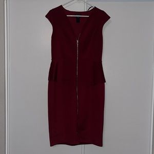 Red knee length zip dress